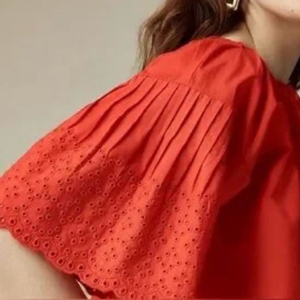 J.Crew Jolie Top in Eyelet Cotton Poplin in Vintage Red | XL | NWT - Picture 2 of 14